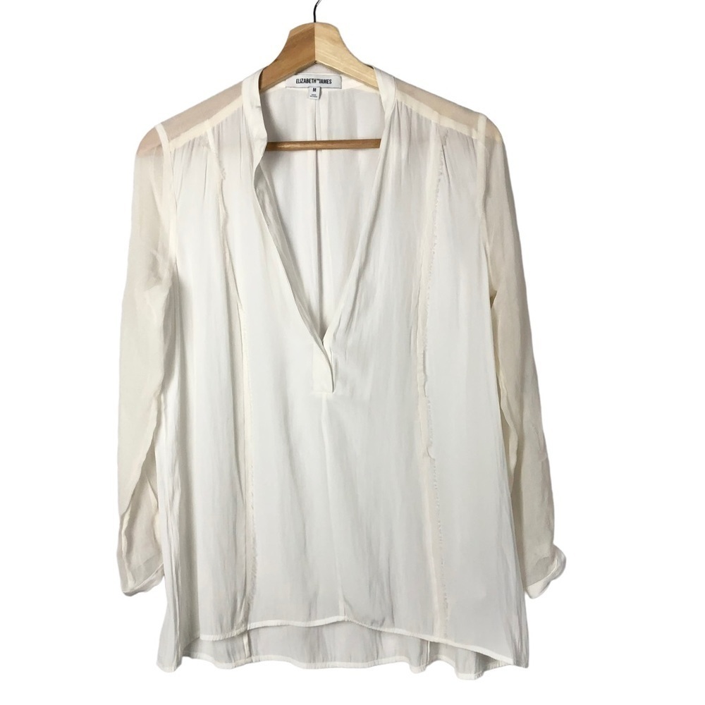 Elizabeth and James White V-Neck Long Sleeve Blouse M